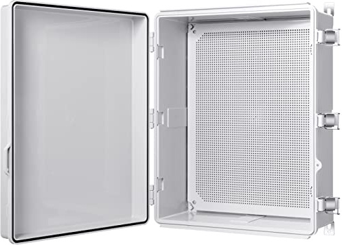 Gratury Junction Box, IP67 Waterproof Plastic Enclosure for Electrical Project, Hinged Grey Cover, Includes Mounting Plate and Wall Bracket 510×410×200mm (20×16.1×7.9)