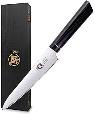 MITSUMOTO SAKARI Couteau Office Damas de 14 cm, Couteau Japonais Forgé à la Main, Couteau Cuisine Professionnel (Manche G10 & Boutique Boîte en bois)