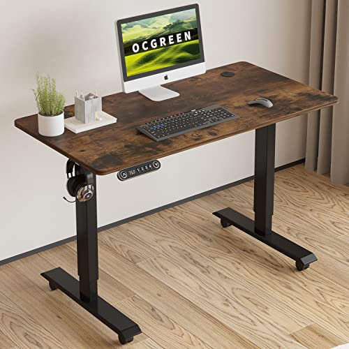 OCGREEN Elektrisch höhenverstellbarer Stehpult, Stehpult, Splice Board Home Office Computer Stehtisch Ergonomischer Schreibtisch (Rustikales Braun, 120x60CM)