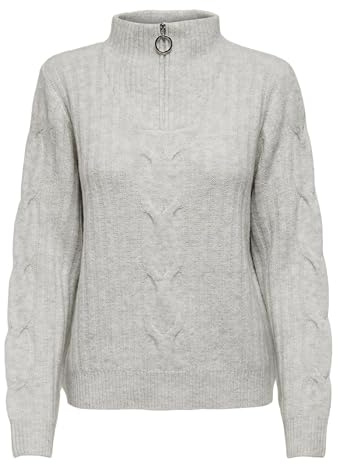 JdY Damen Jdyandrea L/S Zip Cable KNT Strickpullover, Super Light Grey Melange, M EU