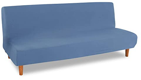 Lydevo Sofabezug ohne Armlehnen 3 Sitzer Sofabettüberzug Stretch Armlehne Sofabettüberzug Sofabezug Armlos Clic Clac Elastisch Couchbezug Futon für Klappcouch ohne Armlehnen,Grau Blau
