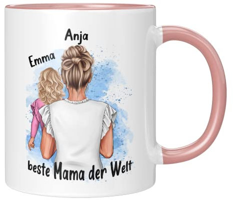 TassenTicker - Personalisierte Tasse - Mama - Tochter - Sohn - Muttertag - Muttertagsgeschenk - Geburtstag - Beste Mama - Geschenk - Mamaspruch (1 Kind Rosa)