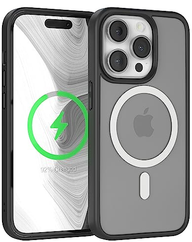 EAZY CASE - Hülle kompatibel mit iPhone 14 Pro kompatibel mit MagSafe, Rundumschutz, Schutzhülle Kratzfeste Transparente Rückseite, magnetisch Hülle, Bumper in Matt Transparent/Schwarz