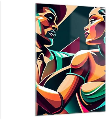 Bilder auf Glas Kubismus Paar Tanzen Glasbild 50x70cm Wandbilder Dekoration Wohnzimmer Schlafzimmer Küche Deko Klein Wanddeko Bild im Glas Wand Kunstdruck Art Modern Wall Decor Glasdruck GPA50x70-5797