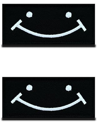 2 St.Taktisches Lustige Lächelndes Gesicht Patch Fun Stickerei Gestickt Applikationen für Kleidung Taschen Rucksack Uniform Weste Hundegeschirr Helm Militär Taktisch - 9 x 4 cm