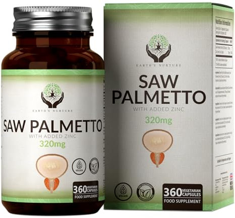 EN Saw Palmetto | Prostate Complément Alimentaire 360 Gélules - Haute Teneur 320mg Saw Palmetto Cheveux avec 15mg Zinc Palmier Nain Gélules (extrait 20:1) par Portion | Sans OGM