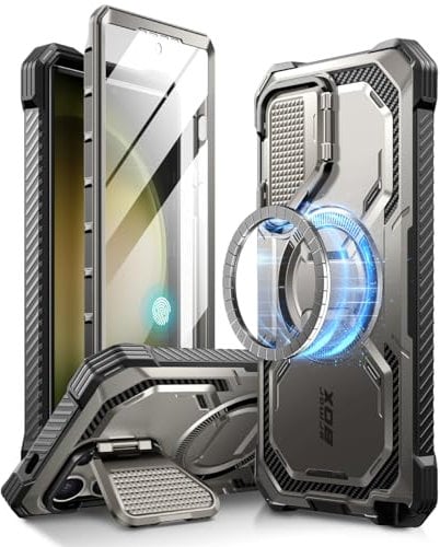 i-Blason [Armorbox Coque pour Samsung Galaxy S24 Ultra 5G (2024), Protecteur d’Ecran et Protecteur de Caméra Intégrés, Antichoc Intégrale 362° Protection (Gris)