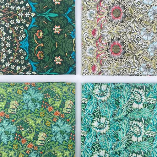William Morris 100 % Baumwollperkal, 4 Stück, Designer-Stoffpaket, FQ, Quilten, Patchwork, Handwerk, Nähmaterial, 50 x 52 cm, Bündel 3