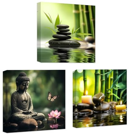 CCWACPP Toile murale zen 3 pièces - Impression de Bouddha - Pierres zen - Décoration de salle de bain - Traitement de beauté - Décoration de salle de bain - 30 x 30 cm x 3 cm