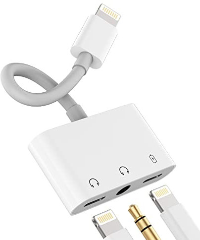 Adaptador Lightning to Jack 3.5 (2 en 1)cargador Cascos Accesorios Microfono Auxiliar Coche para Apple iPhone 14 13 12 11 Pro Max iPad Mini Auriculares Aux Cable Auricular Dongle Audio Carga Conector