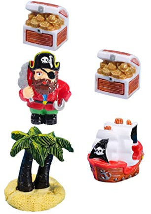 VINTORKY 1satz Miniatur Piratenfiguren Mit Piratenschiff Und Schatzkiste Teiliges Für Puppenhäuser -landschaftsdekoration Und Strandthemen