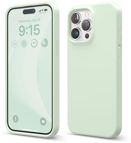 elago Cover Silicone Liquido Compatibile con iPhone 15 Pro Max Case, Custodia Premium, Protezione Completa [Struttura Antiurto a 4 Strati], Fodera in Morbida Microfibra Antigraffio [Menta Fredda]