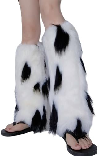 LARUISEE Kuh Fuzzy Kunstpelze Beinstulpen Pelze Lange Stiefel Manschetten Abdeckung Paar Karneval Stiefelüberzug Y2K JK Uniform Stiefel Manschetten Abdeckung, siehe abbildung, A