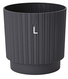 MELTOM Blumenkübel Blumentopf Rund mit Rillen Modern Zimmerpflanzen (Anthrazit, L - 22 cm)