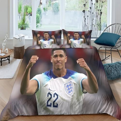 CULPRT Jude Bellingham Bettwäsche 3-teilig Bettwäsche-Set 3D Druck,Reißverschluss,Mikrofaser-Polyester Mit Kissenbezügen Für Mädchen Teenager King（220x240cm）