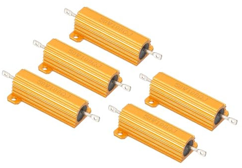 PATIKIL 5 Stk 50W 100 Ohm 5% Toleranz Aluminum Gehäuse Widerstände Set Widerstand Sortiment mit Schrauben Drahtgewickelte Potentiometer Leistung für Maschinen Elektronik DIY Projekt Golden
