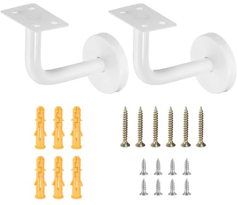 sourcing map 2Pcs Stainless Steel Hand Rail Brackets, 3 Flat Handrail Holder Hand Stairway Rail Bracket for Square Rail with Mounting Screw for Guardrail Staircase Banister, White