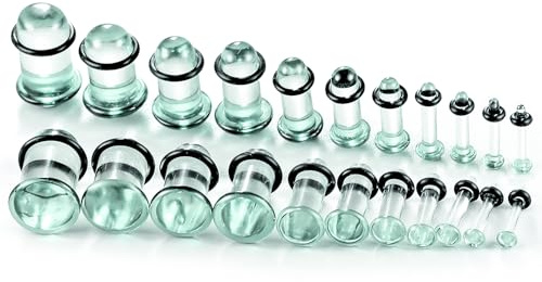 Twolobes 12Pcs/10Pcs/6Pcs Single Flare Glas Stretching Kits Kurz konischer Expander mit Gummi O-Ringen, 1,6-12mm (14G-00G) Vollgröße Ohrmasser Tunnel Stecker, 6 Farben Zylindrischer Körper Piercing