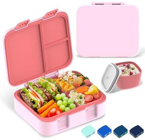 Maidyna Bento Lunch Box for Kids, Bento Box Lunch Box Adults with Multi-Compartments & Sauce Jar, Leakproof Snack Boxes for Kids Adult School Work, Microwave Safe (Pink)