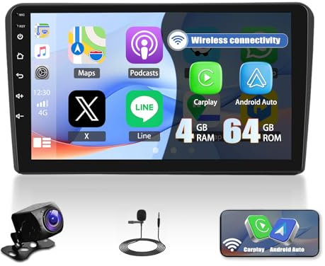 4G+64G Android 13 Car Stereo for Audi A3 8P RS3 2003-2012 with Apple Carplay Wireless Android Auto Sat Nav,9 Inch Touch Screen Radio 2 Din with Bluetooth WIFI FM RDS+Backup Camera