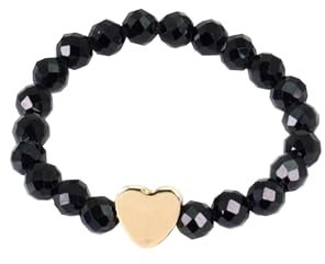 ZENGSING Elastischer Naturstein Ringe Echter Naturstein Ring mit Herz-Anhänger Edelstein Stretch Rings Perlen Ringe Damen Elastisch Perlen Rings Damen (Gold Obsidian)