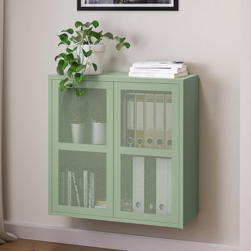 skølm Zephyr Metall Kommode – Hängeschrank mit 2 Fächern & flexiblen Einlegeboden – Mehrzweckschrank mit Push-to-Open-Türen – Metallschrank Mintgrün – Industrial Hängeregal – Flurschrank