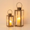 Staymoment Laterne Deko Gold für Draußen: 2er Set Windlicht Outdoor als Balkon Garten Deko Vintage Tischdeko H 24/35 cm Grablaterne Kerzenhalter