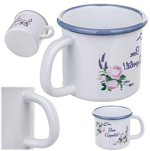 KADAX Taza esmaltada de 400 ml para té y café, taza para camping, taza de café grande con asa, taza de café de acero esmaltado, taza de té (blanco)