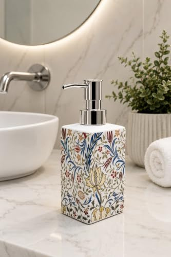 William Morris Flora Soap Dispenser Porcelain 200ml 7oz Seamless Flowers Art Nouveau Liquid Chrome Plastic Pump Hand Decorated UK