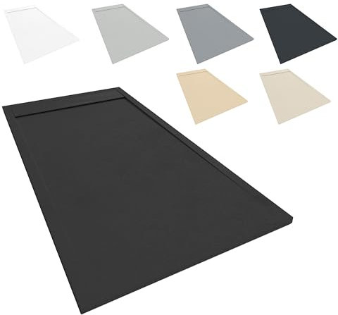 NEBADOON | Plato de Ducha Modelo Venecia - Plato Ducha Resina con Textura Pizarra - Antideslizante y Antibacteriano - Negro (RAL 9005) 70x140 cm - Incluye Válvula Desagüe y Rejilla.
