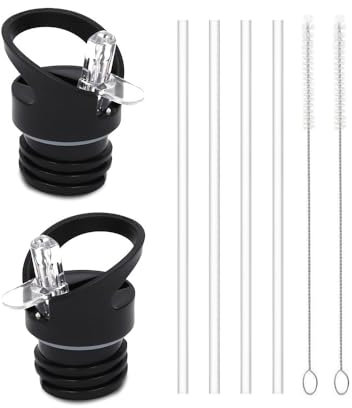 YZROHYI 2 Pack Bouchon de Rechange Gourde,Bouchon Paille pour Bouteille,Straw Lid,Bouchon Gourde Isotherme Universel,Bouchon de Remplacement Gourdes,Couvercle à Paille avec Paille et Brosse Nettoyage