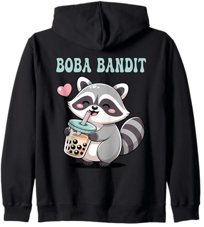 Kawaii Bubble Tea Raccoon Boba Bandit Milk Tea Japanese Zip Hoodie