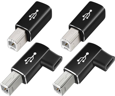 Lunpoem 4PCS USB C Buchse zu Drucker Stecker Adapter, 2 gerade und 2 abgewinkelte Adapter, USB C Buchse zu Drucker Stecker, Unterstützt Datensynchronisation für MIDI, Drucker, Scanner, E-Piano