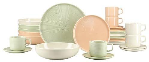 CreaTable, 25081, Serie Session Romance, 30-teiliges Geschirrset für 6 Personen, Kombiservice aus Porzellan, spülmaschinen- und mikrowellengeeignet, Made in Europe