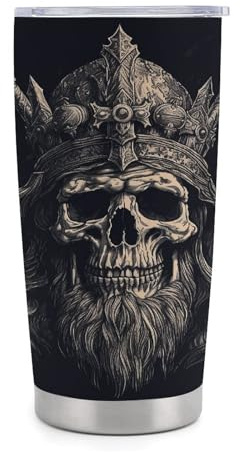 FekiLoot Skull And Ax Tumbler with Lid Double Wall Vacuum Insulated Mug Stainless Steel Travel Coffee Tumbler Drinking Cup Reusable Iced Coffee Cup Hot Coffee Travel Mug Fits Car Cup Holder