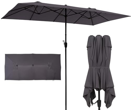 ZealWe Garden Parasol Umbrella, 4x2m Patio Parasols Double-Sided Outdoor Sun Shade with Crank Handle for Beach Pool Lawn Backyard Deck, Grey