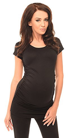 Purpless Maternity Plain Cotton Top Pregnancy T-Shirt Tee for Pregnant Women 5010 (8, Black)