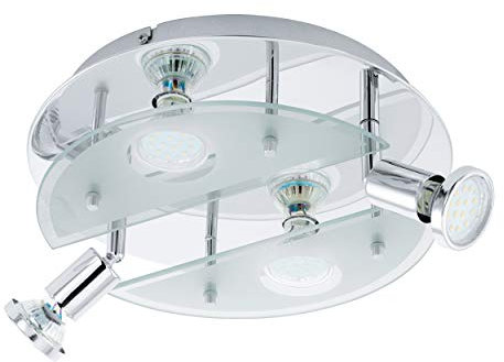 EGLO LED Deckenlampe Cabo 1, 4 flammige Deckenleuchte, Deckenstrahler aus Metall in Chrom, satiniertes Glas in Weiß, Wohnzimmerlampe, inkl. GU10 Leuchtmittel, warmweiß, Ø 29 cm