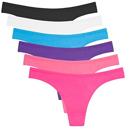 ANZERMIX Damen Atmungsaktive Thong Baumwolle String Unterwäsche 6er Pack (Basics, L)