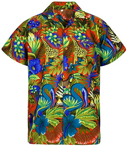 V.H.O. Funky Hawaii-Hemd, Herren, Kurzarm, Jungle, Orange, 4XL