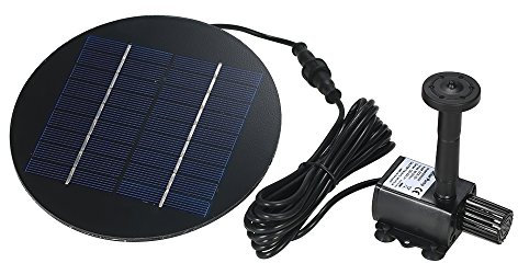 Decdeal Pompe de Fontaine Solaire 9V 1,8W 180 L/H, Pompe à Eau Solaire, avec Grand Panneau Solaire et 2 Buses, Submersible sans Balais, pour Bain d'Oiseaux/Aquarium/Etang/Jardin