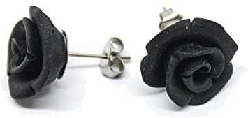Orecchini a lobo con rosa nera