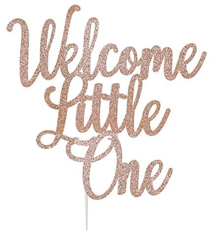 LissieLou Tortenaufsatz mit Aufschrift Welcome Little One, für Babyparty, hergestellt in Großbritannien, Glitzerkarton, Rotgold