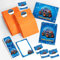 JuNa-Experten 12 Einladungskarten Kindergeburtstag Erwachsene Jungen Jungs Monster-Truck/Auto/Einladung zum Geburtstag incl. 12 Umschläge, 12 Tüten/orange, 12 Aufklebe, 12 Lesezeichen, 12 Blöcke