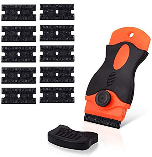 CANOPUS Plastic Razor Scraper Tool Non Scratch with 10 Double Edged Plastic Razor Blades, Glass Scraper, Plastic Scraper for Scraping Stickers, Labels and Decals from Glass, Windshields