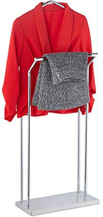 Relaxdays, Silber/braun Herrendiener, für Anzug & Hose, Holz Metall Mix, Schlafzimmer, Kleiderbutler, 110 x 46 x 19 cm, Stahl