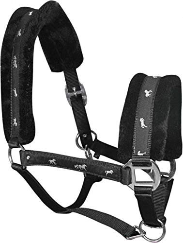 York Halfter Softy mit Plüschpolsterung Stallhalfter Pferdehalfter Teddyfleece (Pony, schwarz)