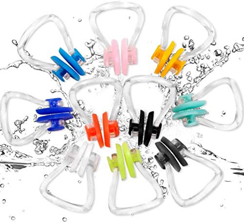 Voarge Clip per naso nuoto, 10 pezzi, clip per naso per adulti e bambini, nuoto e principianti