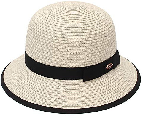 EOZY Chapeau Paille Femme Chapeau Cloche Vintage Solaire Pliable Capeline Visière Anti-UV Plage Voyage Élégant Été Réglable 56-58cm (Beige)