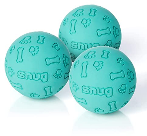 Snug Rubber Dog Balls for Small and Medium Dogs - Tennis Ball Size - Virtually Indestructible (3 Pack - Aqua)